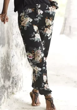 Lange Hosen|LASCANA Strandhose Schwarz-Bedruckt