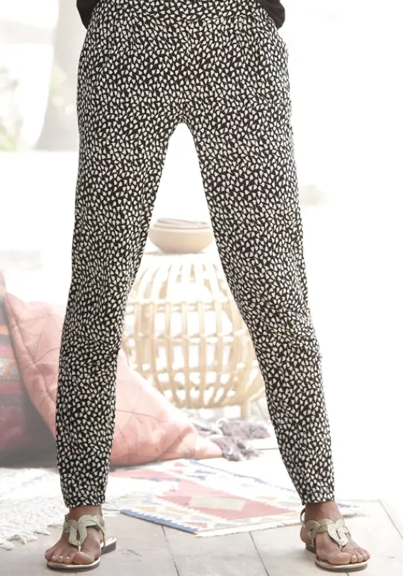 Lange Hosen|s.Oliver Strandhose Schwarz-Creme-Bedruckt