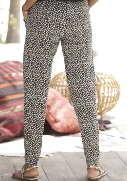 Lange Hosen|s.Oliver Strandhose Schwarz-Creme-Bedruckt
