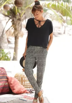 Lange Hosen|s.Oliver Strandhose Schwarz-Creme-Bedruckt