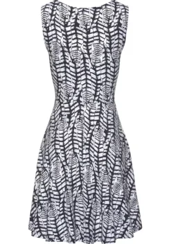 Kurze Kleider|Beachtime Strandkleid Dunkelblau-Weis-Bedruckt