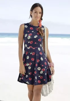 Kurze Kleider|Beachtime Strandkleid Marine-Rot-Bedruckt