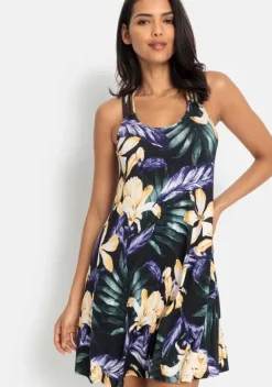 Kurze Kleider|LASCANA Strandkleid Schwarz Bedruckt