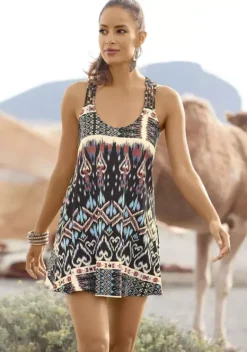 Kurze Kleider|Buffalo Strandkleid Schwarz-Bedruckt