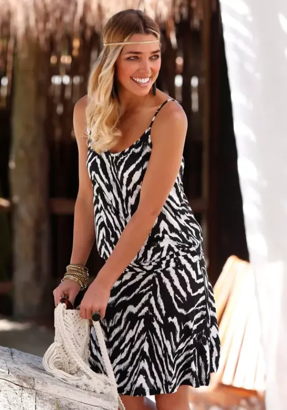 Strandkleider|Beachtime Strandkleid Schwarz-Weis-Bedruckt