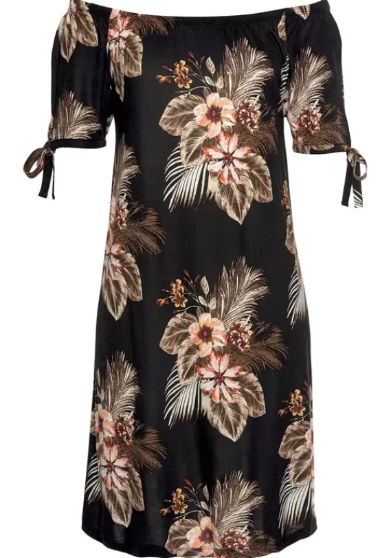 Kurze Kleider|Beachtime Strandkleid Schwarz-Bedruckt