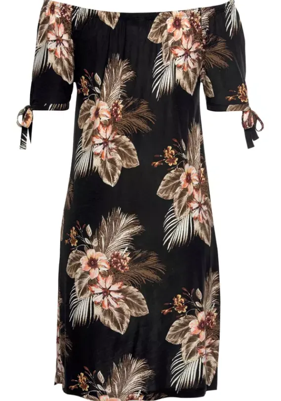 Kurze Kleider|Beachtime Strandkleid Schwarz-Bedruckt