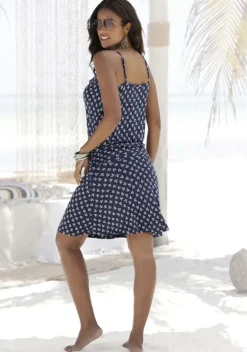 Kurze Kleider|Beachtime Strandkleid Blau-Weis-Bedruckt