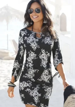 Strandkleider|LASCANA Strandkleid Schwarz-Creme