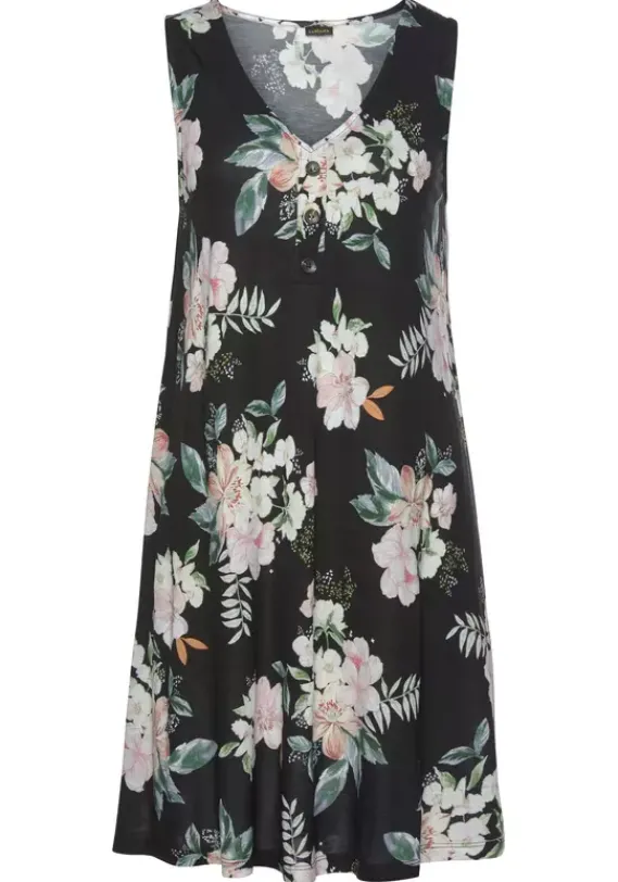 Strandkleider|LASCANA Strandkleid Schwarz-Bedruckt