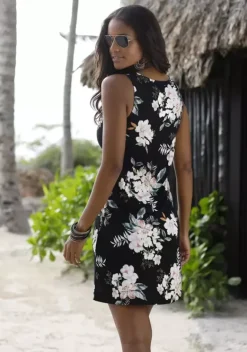 Strandkleider|LASCANA Strandkleid Schwarz-Bedruckt