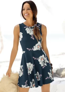 Kurze Kleider|Beachtime Strandkleid Blau-Geblumt