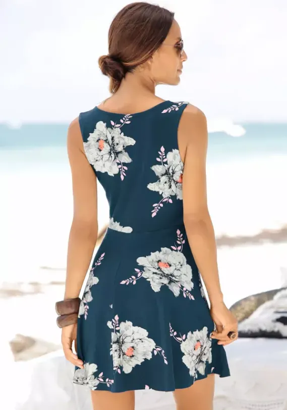 Kurze Kleider|Beachtime Strandkleid Blau-Geblumt
