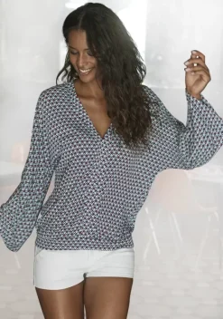 Damenshirts|Buffalo Strandshirt Turkis-Rot-Bedruckt