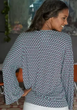 Damenshirts|Buffalo Strandshirt Turkis-Rot-Bedruckt