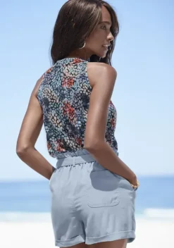 Damenshirts|s.Oliver Strandtop Blau-Koralle Bedruckt