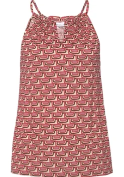 Damenshirts|Vivance Strandtop Beige-Rot Bedruckt