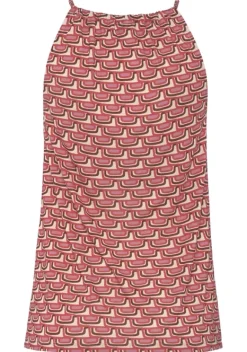Damenshirts|Vivance Strandtop Beige-Rot Bedruckt