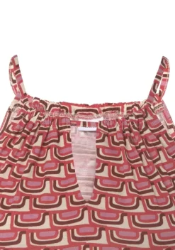 Damenshirts|Vivance Strandtop Beige-Rot Bedruckt