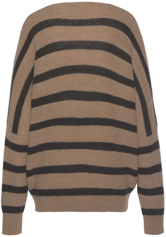Pullover|Vivance Streifenpullover Camelfarben-Schwarz