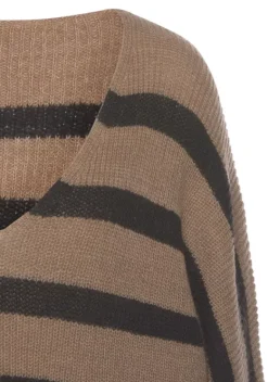 Pullover|Vivance Streifenpullover Camelfarben-Schwarz