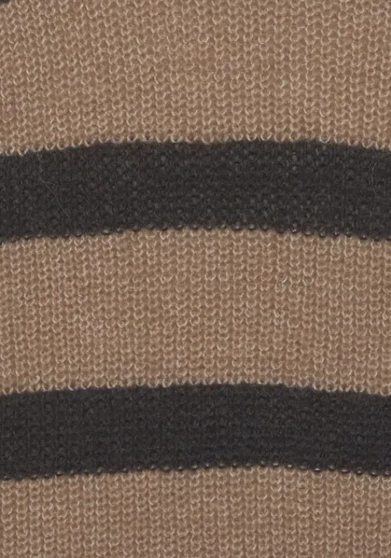 Pullover|Vivance Streifenpullover Camelfarben-Schwarz