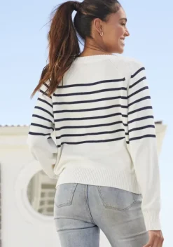 Pullover|Vivance Streifenpullover Weis-Marine