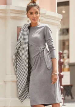 Kurze Kleider|LASCANA Strickkleid Dunkelgrau-Meliert