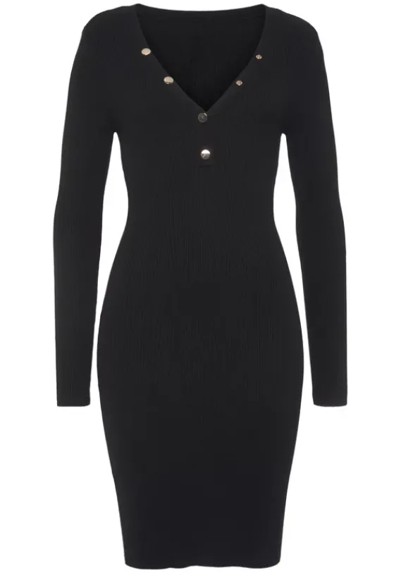 Kurze Kleider|Buffalo Strickkleid Schwarz