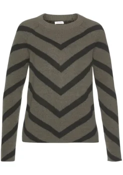 Pullover|LASCANA Strickpullover Khaki-Schwarz
