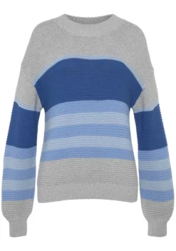 Pullover|LASCANA Strickpullover Grau Gestreift