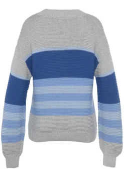 Pullover|LASCANA Strickpullover Grau Gestreift