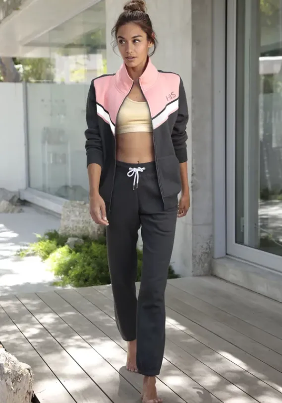Jacken & Mantel|H.I.S Sweatjacke Anthrazit-Rosa