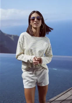 Damenshirts|LASCANA Sweatshirt Hellgelb-Hellgrau-Gemustert