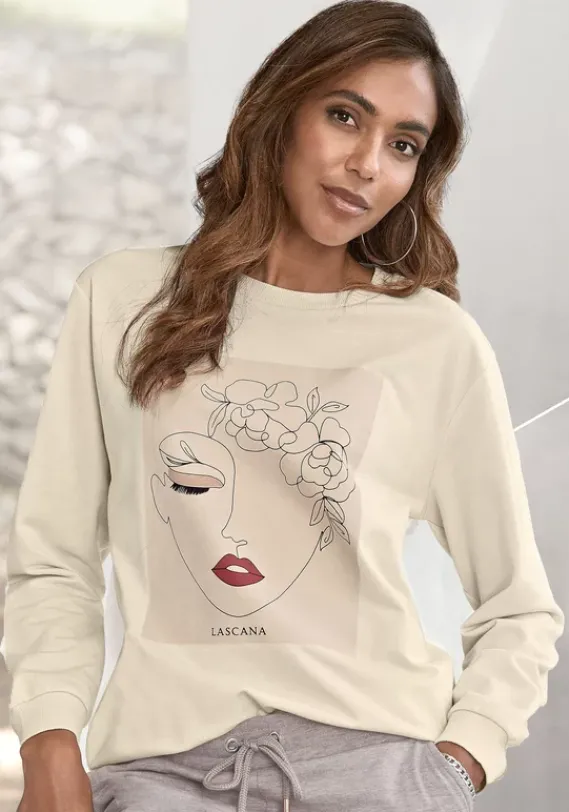 Damenshirts|LASCANA Sweatshirt Hellbeige-Natur-Hellrosa