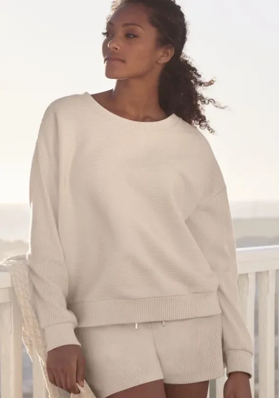 Homewear-Oberteile|s.Oliver Sweatshirt"Aus Ripp-Qualitat" Creme