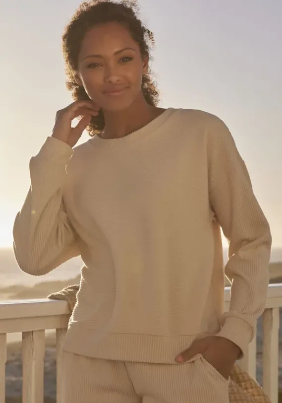 Homewear-Oberteile|s.Oliver Sweatshirt"Aus Ripp-Qualitat" Creme