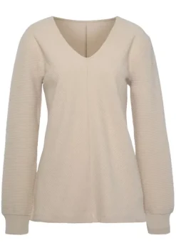 Homewear-Oberteile|s.Oliver Sweatshirt"-Langarmshirt Mit V-Ausschnitt" Creme