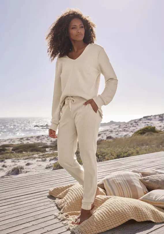 Homewear-Oberteile|s.Oliver Sweatshirt"-Langarmshirt Mit V-Ausschnitt" Creme