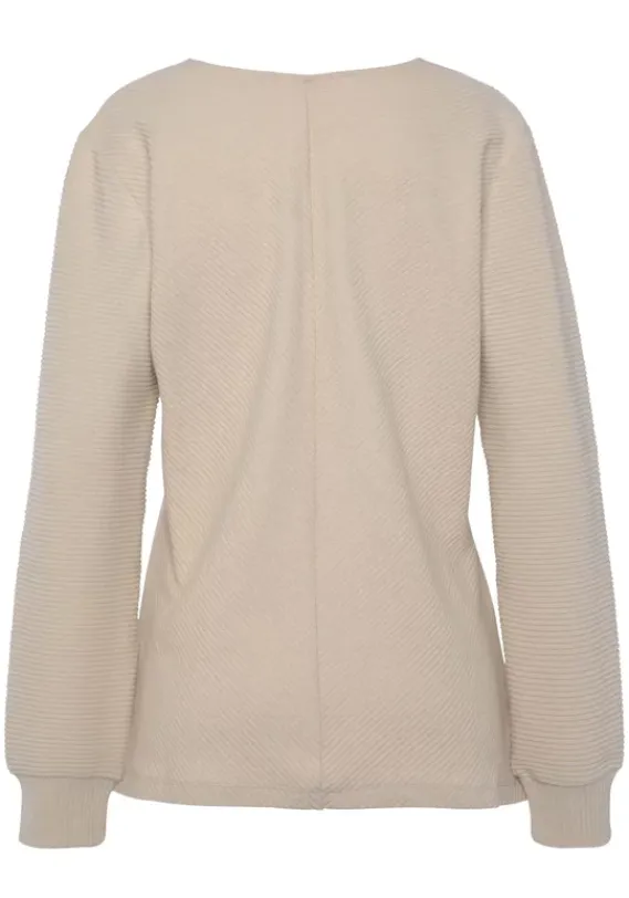Homewear-Oberteile|s.Oliver Sweatshirt"-Langarmshirt Mit V-Ausschnitt" Creme