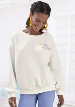 Damenshirts|Buffalo Sweatshirt"Mit Rippbundchen" Creme