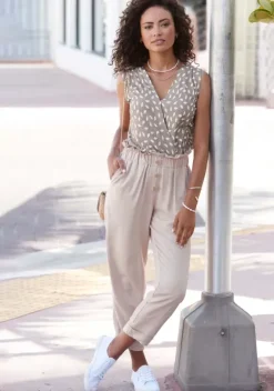 Damenshirts|Vivance Tanktop Taupe-Creme Bedruckt