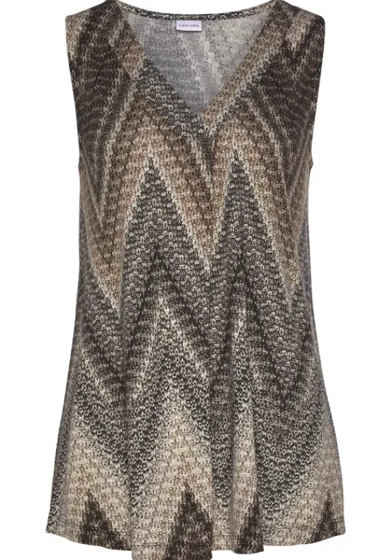Damenshirts|LASCANA Tanktop Schwarz-Braun-Creme Bedruckt