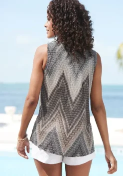 Damenshirts|LASCANA Tanktop Schwarz-Braun-Creme Bedruckt
