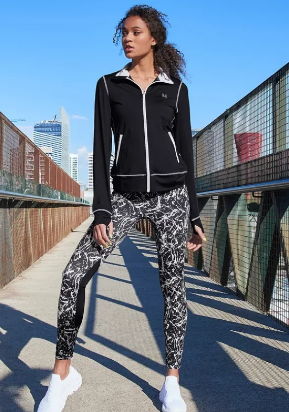 Jacken & Mantel|LASCANA ACTIVE Trainingsjacke"Black Marble" Schwarz-Weis