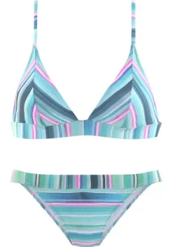 Triangel-Bikinis|Venice Beach Triangel-Bikini"Acqua" Gestreift-Turkis