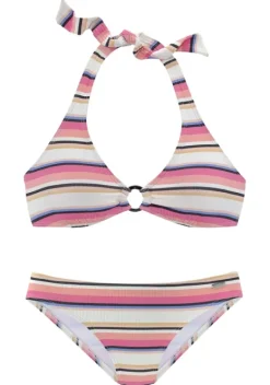 Triangel-Bikinis|Venice Beach Triangel-Bikini"Strip" Creme-Rosa