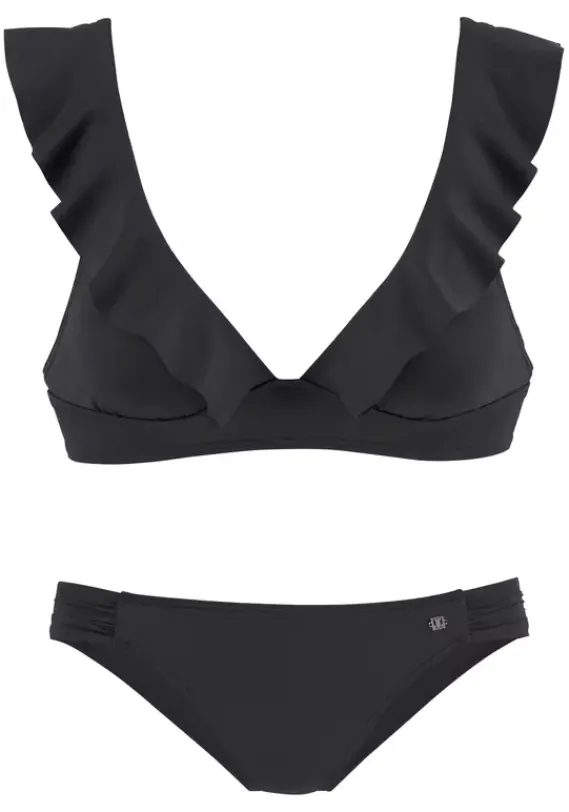 Triangel-Bikinis|JETTE Triangel-Bikini"Volant" Schwarz