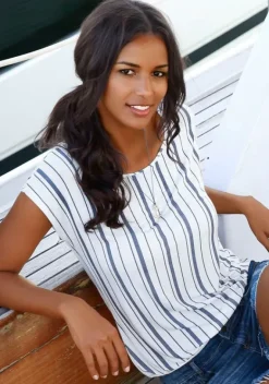 Homewear-Oberteile|Beachtime T-Shirt Blau-Gestreift