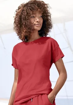 Damenshirts|H.I.S T-Shirt"Mit Armelaufschlag" Rot